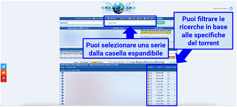 Graphic showing EZTV homepage