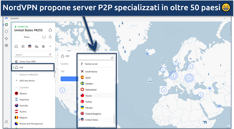 Screenshot of NordVPN's Windows app highlighting the specialty servers