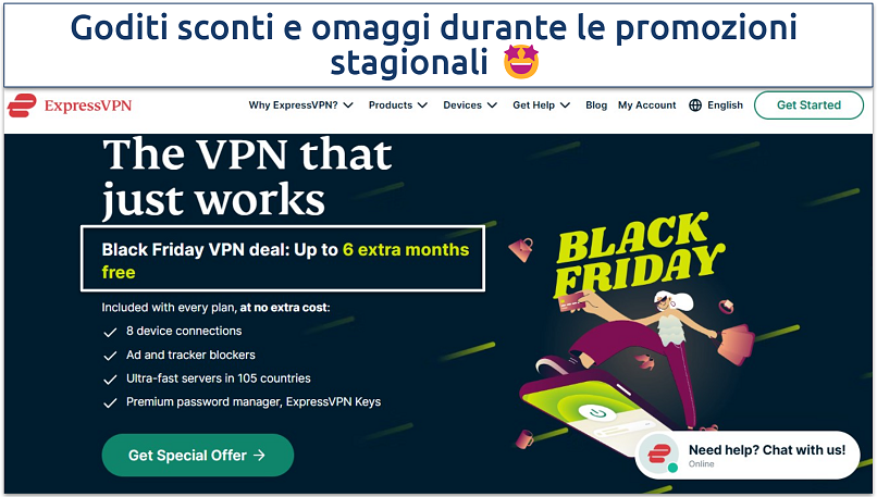 Uno screenshot che mostra le promozioni di mesi extra gratuiti di ExpressVPN