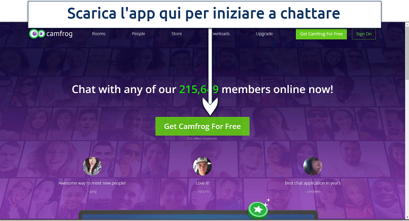 Screenshot della homepage di CamFrog