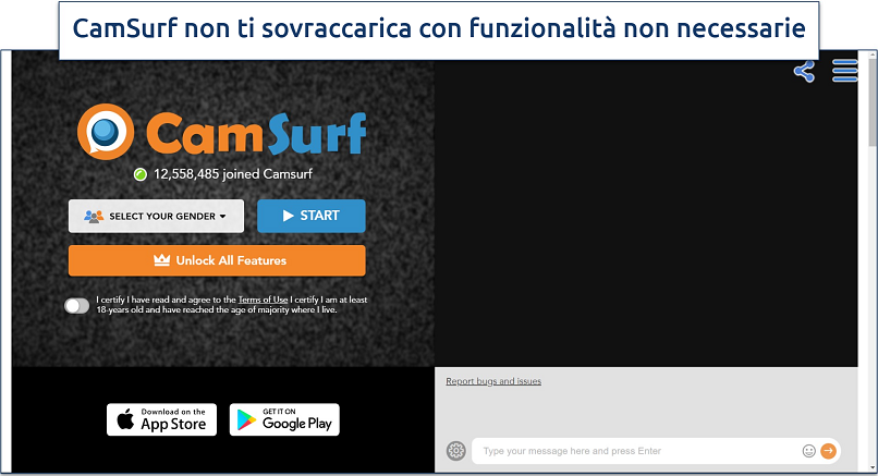 Screenshot della homepage di CamSurf