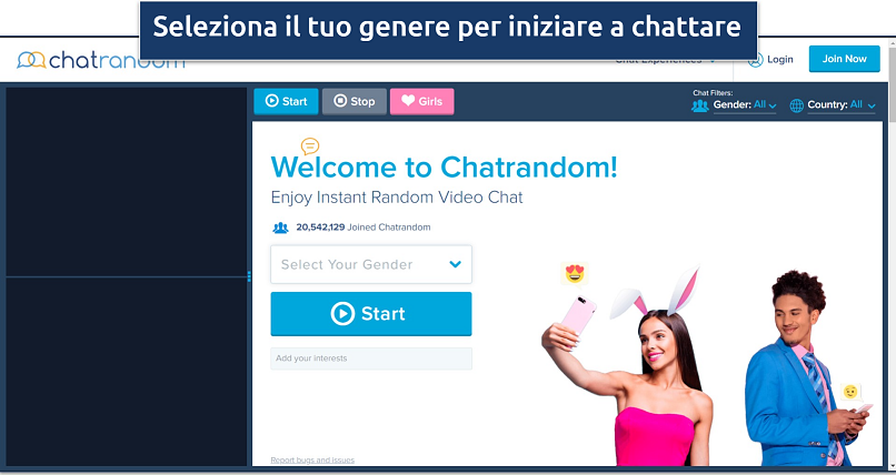 Screenshot della homepage di Chatrandom