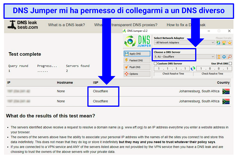 A screenshot showing that you can use a DNS jumper to connect to another DNS