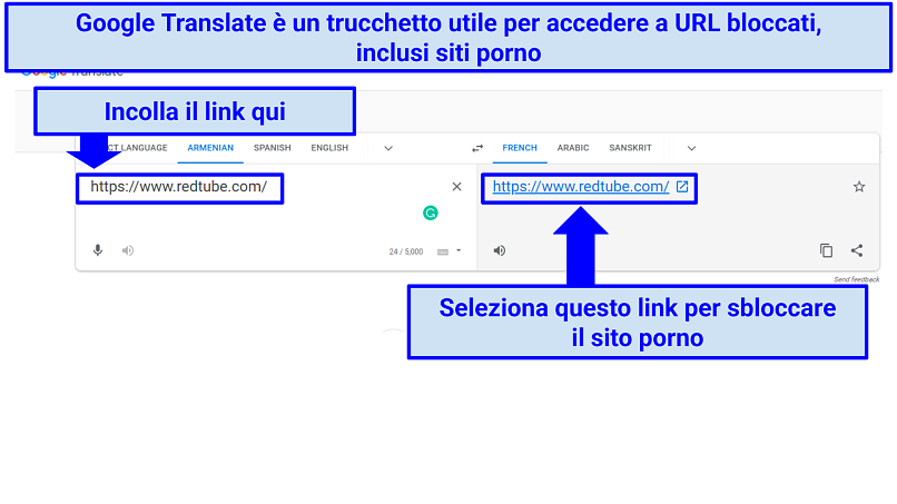 A screenshot showing you can use Google Translate to unblock porn websites