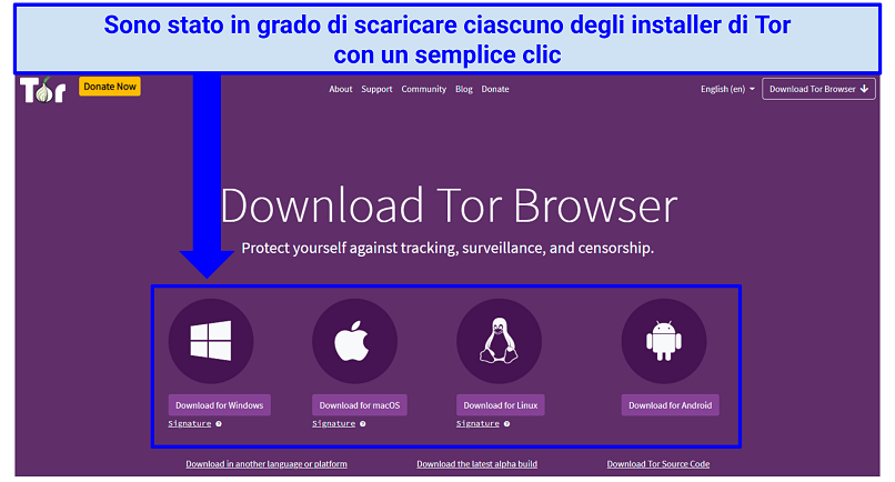 A screenshot showing how to download Tor Browser