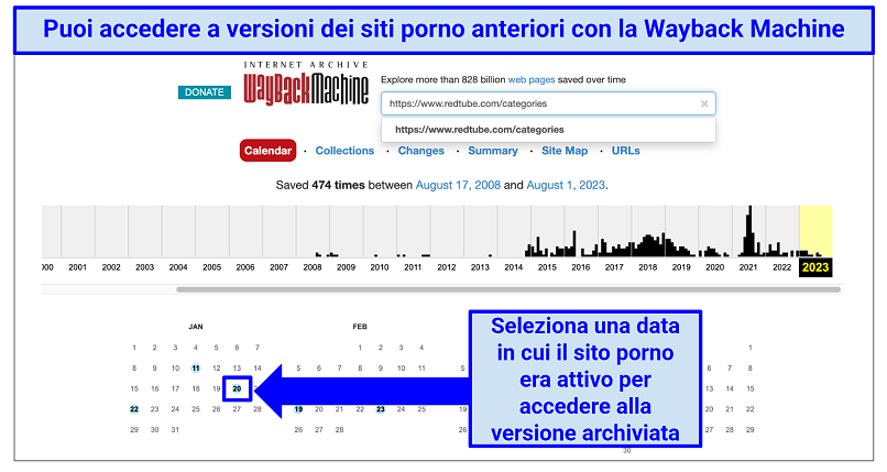 A screenshot showing you can use the Wayback Machine to unblock porn sites