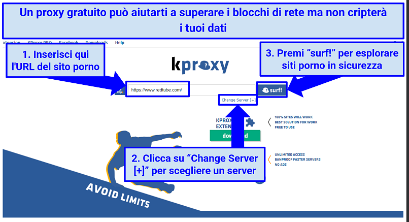 A screenshot showing how to bypass porn network blocks with a proxy