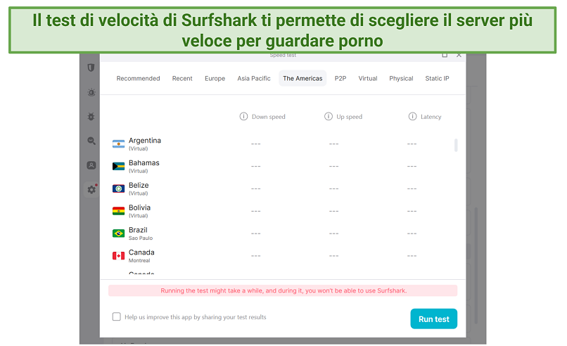 A screenshot showing Surfshark's speed test feature on its Windows app