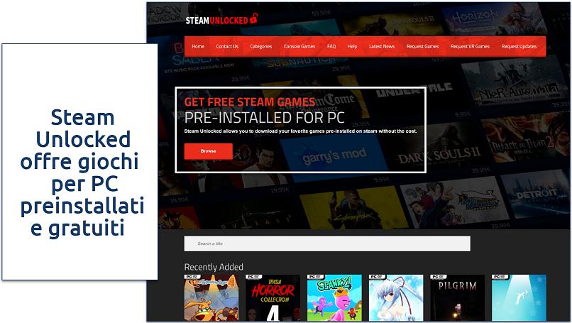 A screenshot showing SteamUnlocked home page