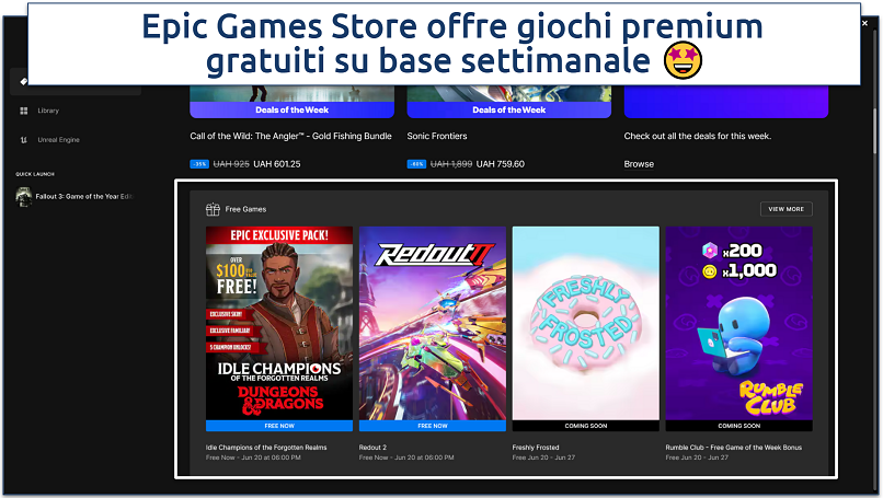 A screenshot showing Epic Game Store home page