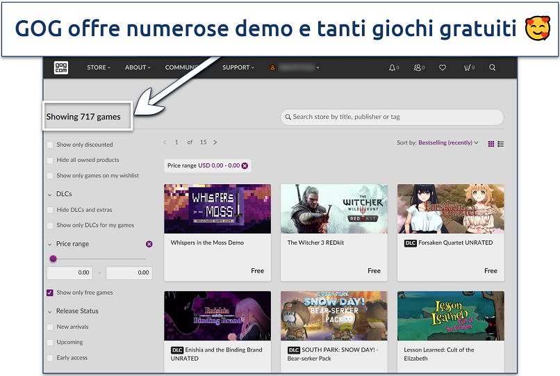 A screenshot showing the GOG store page