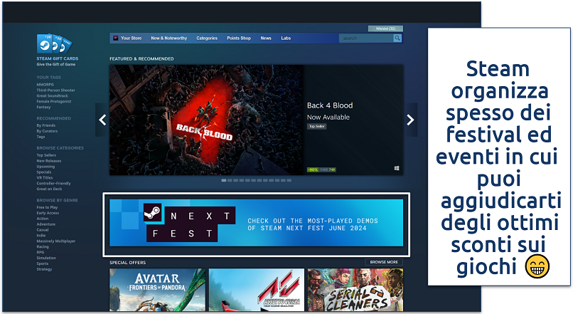 A screenshot showing Steam's home page