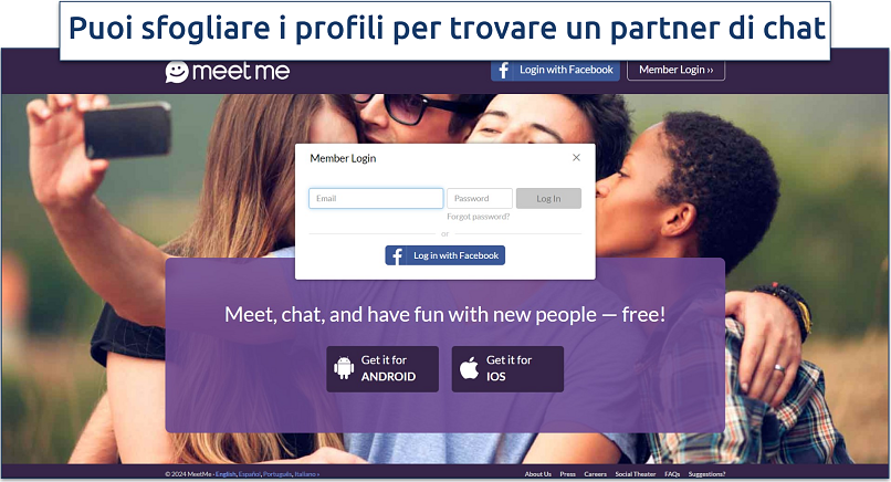 Schermata della homepage di MeetMe