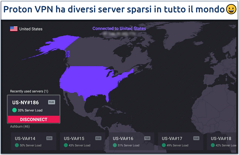 Screenshot showing Proton VPN's US servers on its Firestick app