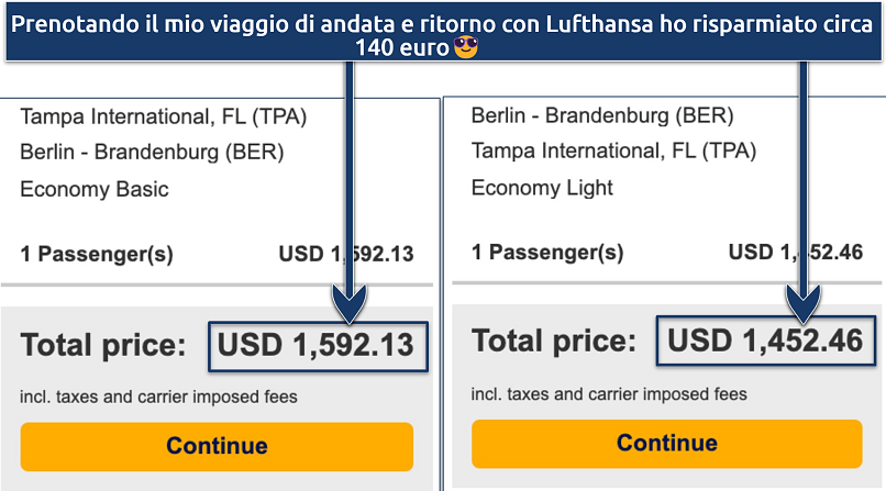 Screenshot showing the potential savings of booking 