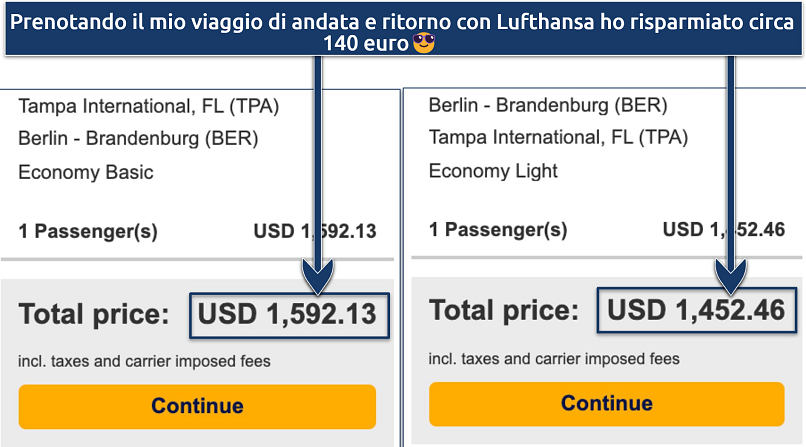 Screenshot showing the potential savings of booking