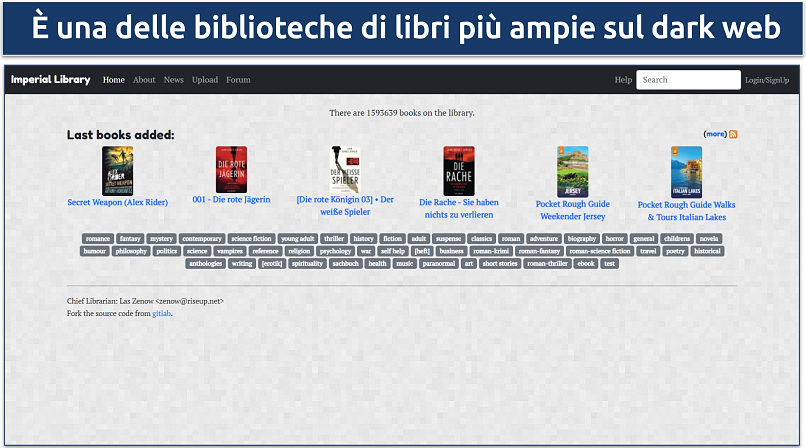 Immagine che mostra la pagina iniziale della Imperial Library of Trantor