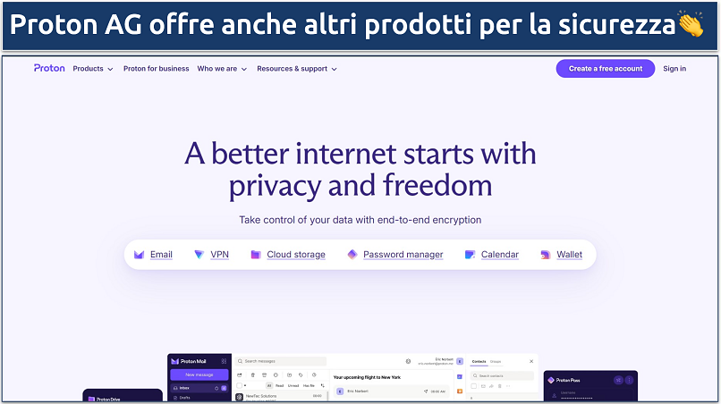 Immagine che mostra la pagina iniziale del sito Proton