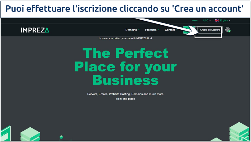 Immagine della pagina iniziale del sito onion di Impreza hosting