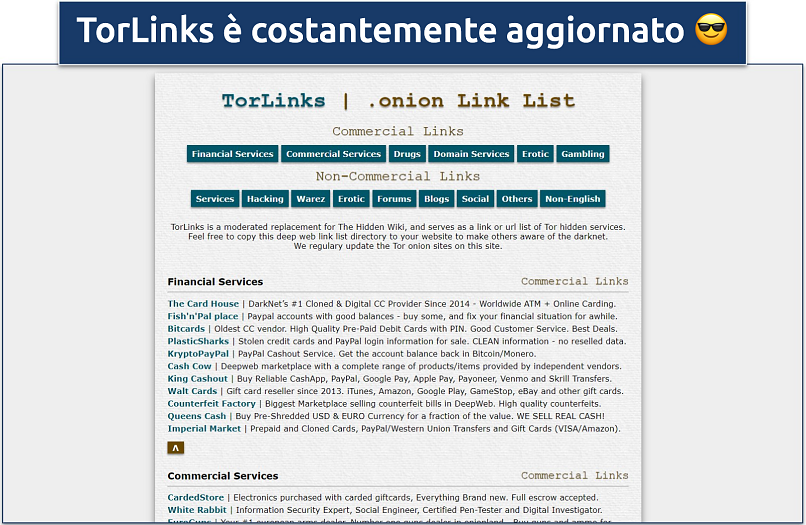 Immagine che mostra la pagina iniziale di torlinks