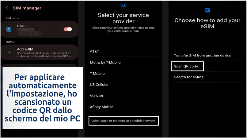 Screenshot showing eSIM setup on Android