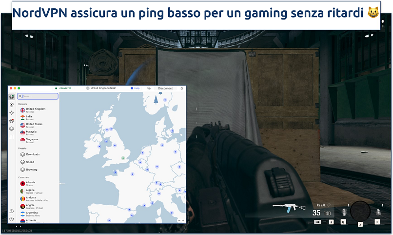 Screenshot di una partita a Warzone con NordVPN connesso