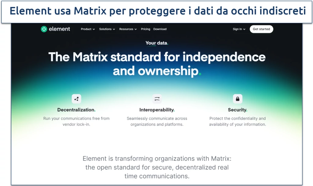  Screenshot of the Element app's webpage