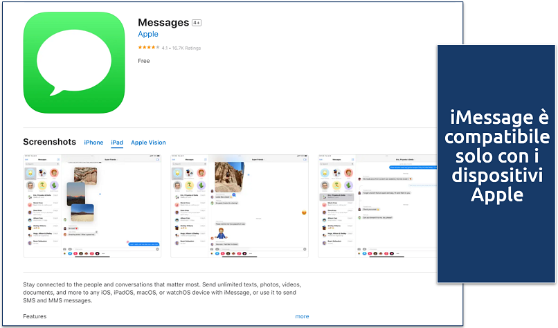 Screenshot of the iMessage download page