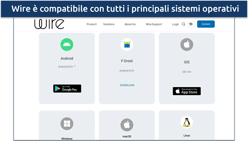 Screenshot of the Wire app's webpage