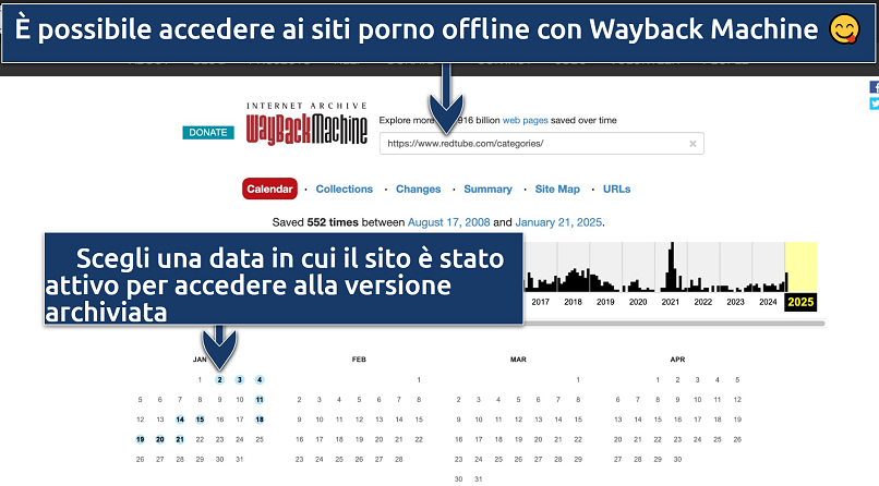 Screenshot showing the Internet Archive Wayback Machine interface