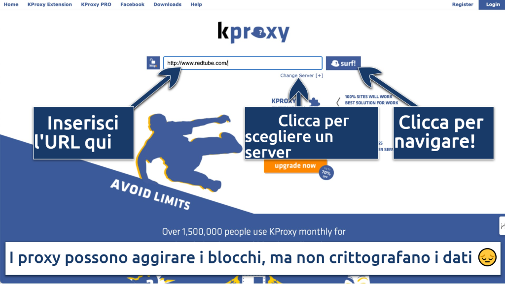 Screenshot showing the kproxy interface