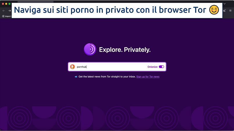 Screenshot showing the Tor Browser with “pornhub” typed in the search bar