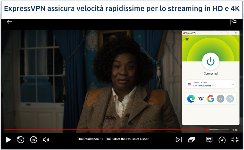 Screenshot dello streaming di The Residence su Netflix durante la connessione al server Los Angeles - 1, USA, di ExpressVPN