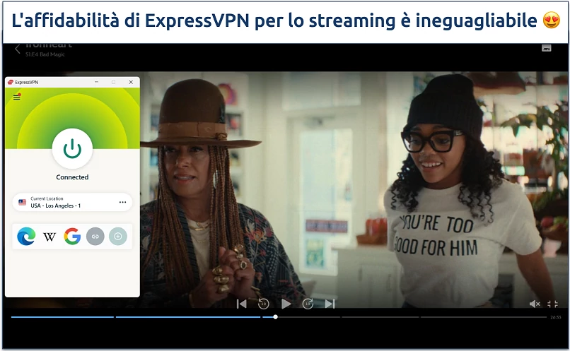 Screenshot of streaming Ironheart on Disney+ while connected to ExpressVPN's USA - Los Angeles - 1 server