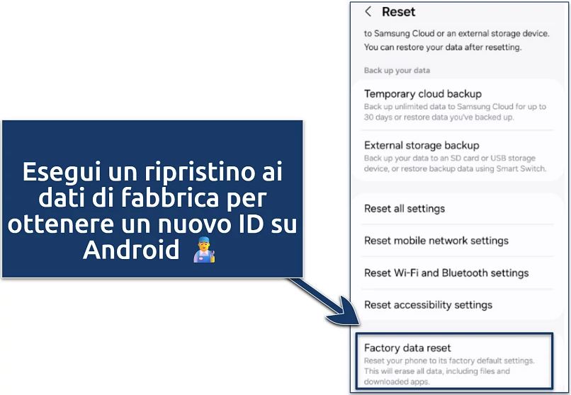 An image of factory data reset in Android settings