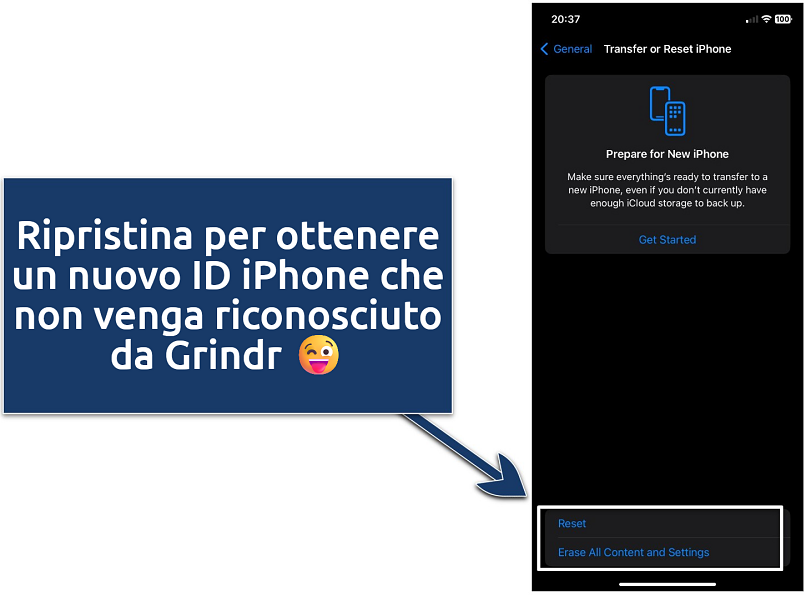 An image showing where to reset iPhone from the settings